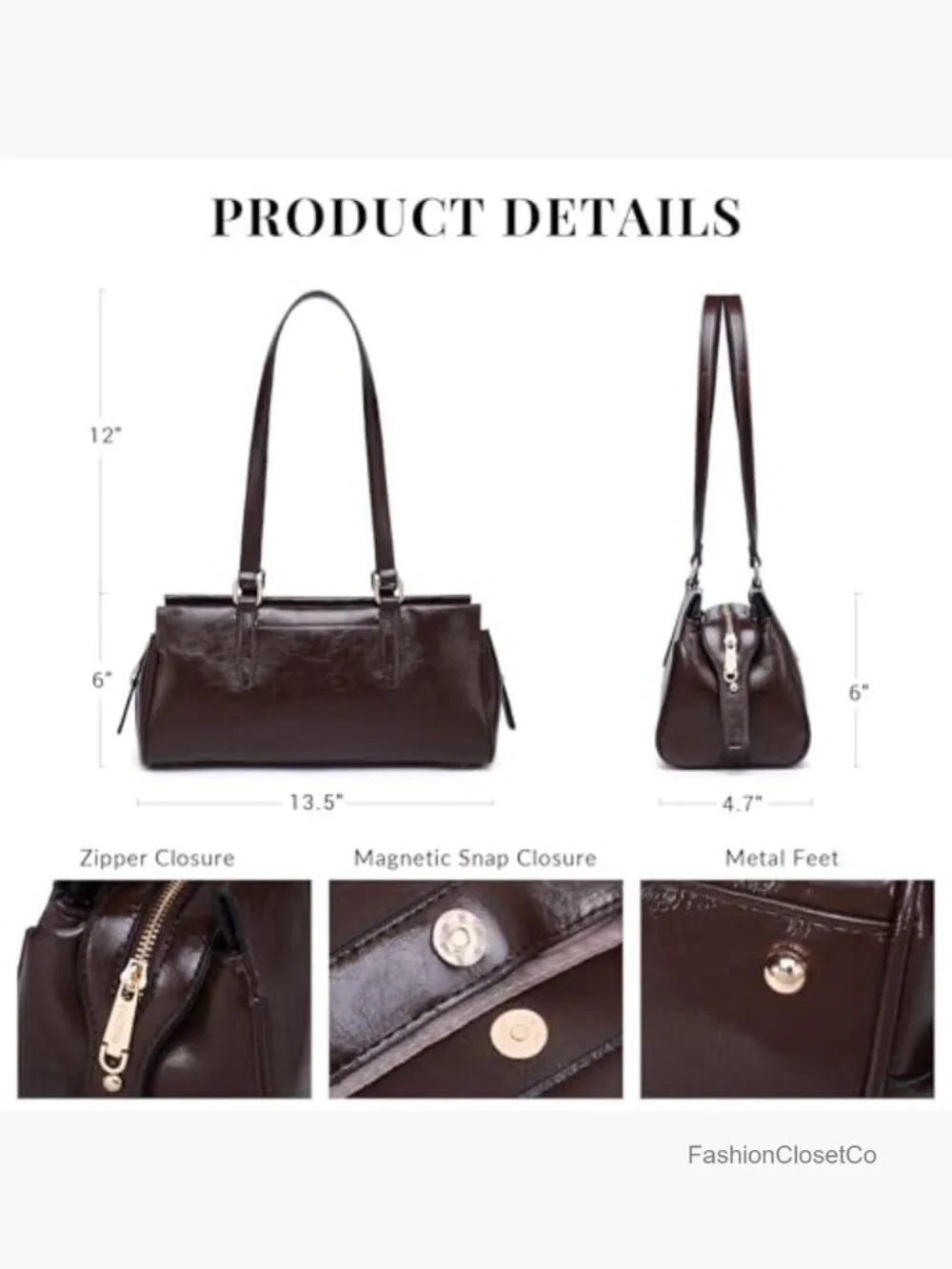 Vegan Leather Hobo Bag with 3 Compartments and 6 Pockets